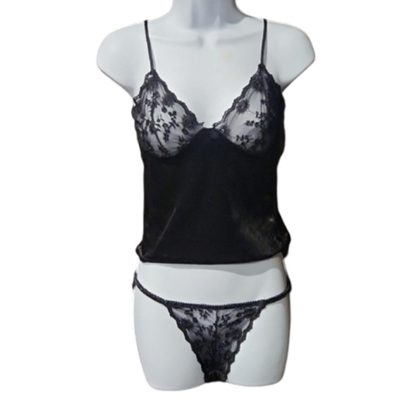 Secret Treasures Black Velvet And Lace Chemise Set - Picture 2 of 6